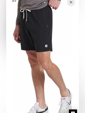 Vuori Men’s Kore Lined Black Athletic Drawstring Shorts XL 7 inch inseam